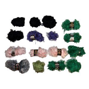 New & Used Lion Brand Fun Faux Fur Mixed Lot 15 Skeins Pink Black Green 64 Yards
